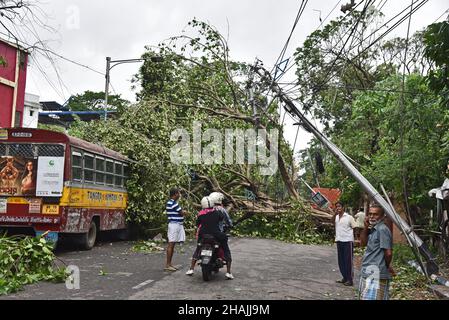 Der Super Cyclonic Storm Amphan war ein mächtiger und katastrophaler tropischer Wirbelsturm, der in Ostindien, insbesondere in Westbengalen und Odisha, weit verbreitete Schäden verursachte. Der Zyklon tötete mindestens 84 Menschen in Indien und Bangladesch. Kalkutta, Indien. Stockfoto