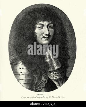 Porträt Ludwigs XIV., auch bekannt als Louis der große (Louis le Grand) oder der Sonnenkönig (le ROI Soleil), war vom 14. Mai 1643 bis zu seinem Tod im Jahr 1715 König von Frankreich Stockfoto