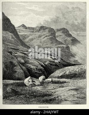 Vintage Illustration von Glencoe, Glen Coe in den Highlands von Schottland Stockfoto