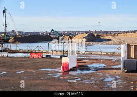 Liverpool, Merseyside, Großbritannien - Dez, 02 2021. Ein allgemeiner Blick auf Bramley-Moore Dock während des Baus eines neuen Fußballstadions für Everton Football cl Stockfoto