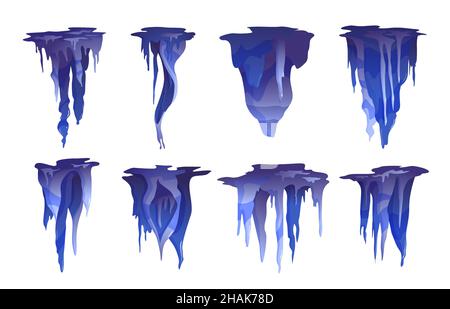 Stalaktit Eiszapfen geformt hängend aus Höhlen Decken mineralische Formationen Sorten Kobalt blau realistische set isoliert Vektor Illustration Stock Vektor