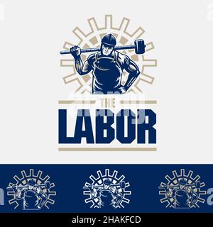 Die Illustration des Arbeitslogos kann als T-Shirt-Grafik oder für jeden anderen Zweck verwendet werden. Stock Vektor