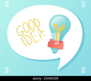 Kreative Idee Sprechblase mit Glühbirne Illustration. Bannerdesign für Bildung und Kreativität, Wirtschaft und Werbung. Hilfreiche Tipps geometrisch, Erfolg eureka. Trendige flache Cartoon-Vektor Stock Vektor