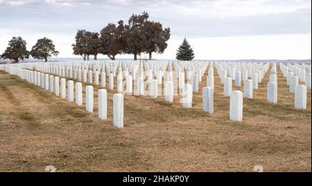 Marmorsteine auf dem Nationalfriedhof am Little Bighorn Battlefield National Monument Stockfoto