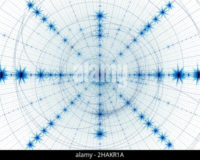 Weißes und blaues Muster - Strahlen und Spirale - abstrakte Illustration Stockfoto