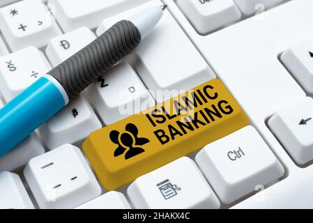 Konzeptionelle Bildunterschrift Islamisches Bankwesen. Überblick über das Geschäft Bankensystem basiert auf den Prinzipien des islamischen Rechts Typing Game Program Codes, Programming New Stockfoto