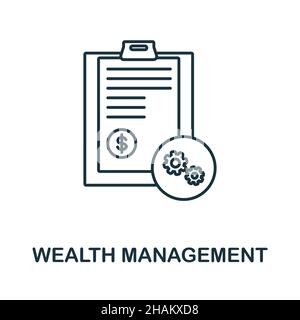 Symbol „Vermögensverwaltung“. Linienelement aus der Sammlung von Bankgeschäften. Lineares Wealth Management Icon-Zeichen für Webdesign, Infografiken und mehr. Stock Vektor