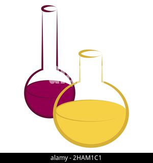Vektorsymbole für chemische Reagenzgläser setzen minimalistische Illustrationen ein. Experiment chemische Kolben für Wissenschaft isoliert auf weißem Hintergrund. Stock Vektor