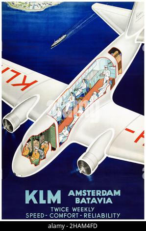 KLM Amsterdam Batavia. Royal Dutch Air Lines von C. Wijdooge (Daten unbekannt). Plakat veröffentlicht im Jahr 1933 in den Niederlanden. Stockfoto