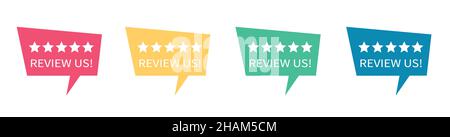 Überprüfen Sie uns Set. Sprechblase auf weißem Hintergrund. Vektorgrafik. Stock Vektor