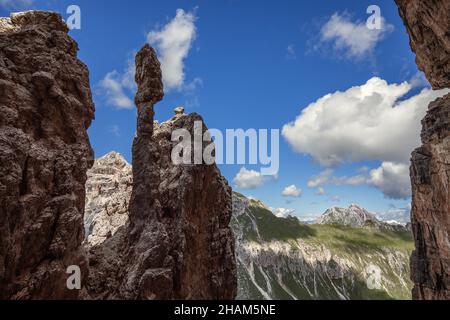 Dolomites Rocks. Die Erosion der Felsen von den Wetterbedingungen und der Zeit Stockfoto