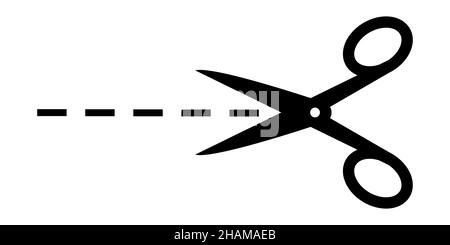 Scheren-Symbol mit Schnittlinien, Schnittlinie Symbol Stock Illustration Stock Vektor