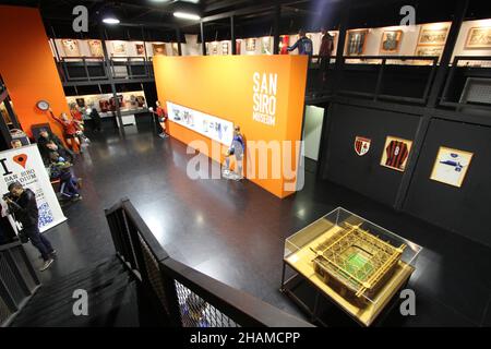 MAILAND, ITALIEN - 25. Jan 2014: Das Museum der Fußballvereine Inter Mailand und AC Mailand im San Siro Stadion, Mailand, Italien Stockfoto