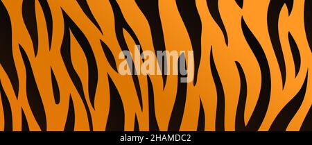 Tiger Skin Textur Hintergrund. Tiger Fell mit schwarzen und orangen Streifen Vektor-Hintergrund. Stock Vektor