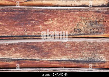 Hintergrund von alten Holzplanken in brauner Farbe mit dunklen Flecken und ungleichmäßiger Textur Stockfoto