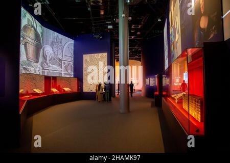 DUBAI, VEREINIGTE ARABISCHE EMIRATE - 12. Nov 2021: Der Eingang mit Ausstellungen des France Pavilion in Dubai Expo, Vereinigte Arabische Emirate Stockfoto
