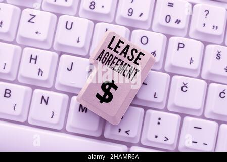 Konzeptunterschrift Leasingvertrag. Konzept Bedeutung Vertrag zu den Bedingungen an eine Partei stimmt Miete Immobilie Abstract Antworten auf Online-Nachricht Stockfoto