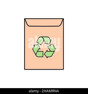 Großer Umschlag aus Recyclingpapier. Braunes Symbol für die Broschürenverpackung. Katalogumschlag mit grünem Recycling-Schild. Umweltfreundliche Schreibwaren. Vektor Stock Vektor