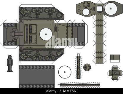 Das Papiermodell eines alten Khaki-Tanks Stock Vektor