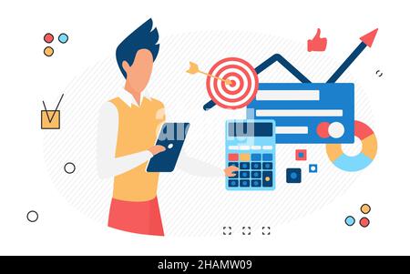 Buchhaltungs- und Verwaltungsdienst für das Management von Unternehmenseinnahmen. Jahreserträge und -Ausgaben des Unternehmens Stock Vektor