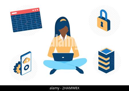 Datensicherheit für Unternehmen, Schutz von Cyberinformationen. Anti-Malware, Schutzanwendung, Virenentwicklung, Vektorbild Stock Vektor