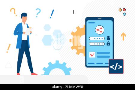 Erstellung und Entwicklung Prozess mobile Anwendung. Optimierung neuer Funktionen für Smartphone-Apps Stock Vektor
