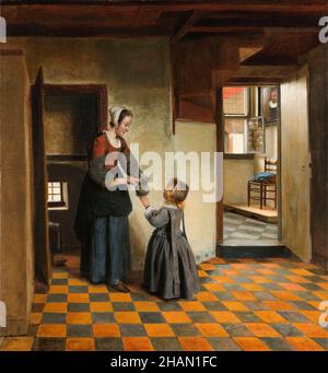 Pieter de Hooch, Gemälde, Frau mit Kind in einer Speisekammer, 1656-1660 Stockfoto