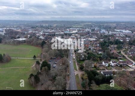 Luftaufnahme von Horsham West Sussex von der North Parade in Richtung Albion Way Stockfoto