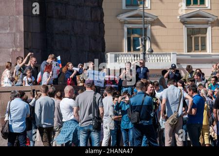 Wladiwostok, Russland - 9. September 2018: Eine politische Aktion gegen die Anhebung des Rentenalters, organisiert von Alexei Nawalny. Stockfoto