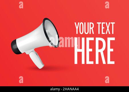Vektorverkauf, Ankündigung, Hot News Banner Design-Vorlage mit 3D realistischen weißen Megaphon und Copy Space auf rotem Hintergrund. Einkaufen, Rabatt Stock Vektor