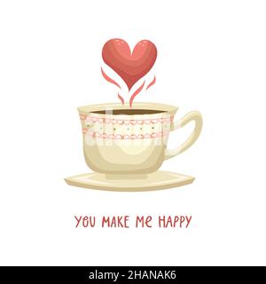 Vektordarstellung einer Tasse Kaffee mit Herz. Illustration zum Valentinstag. Stock Vektor