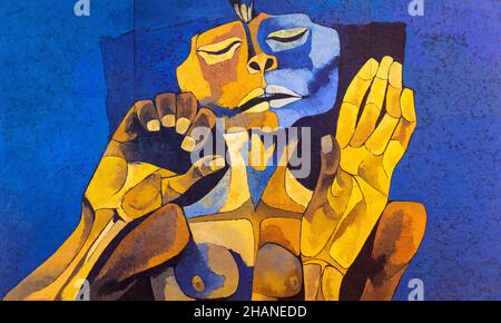 El Mestizaje oder Mischrassen, Gemälde von Oswaldo Guayasamin, Chapel of man, Quito, Ecuador. Stockfoto