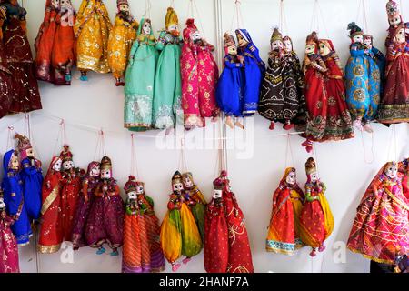 Rajasthani Puppentheater Kunst wird als Kathputli, Kathputli ist ein String Puppentheater, aus Rajasthan, Indien Stockfoto