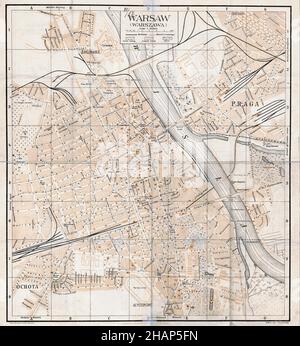 Warschau Karte, Karte von Warschau, Warschauer Print, Warschauer Poster, Warszawa City, Warschau-Stadt, Warschau-Plan, Warschau-Stadtplan, Warschau-Stadtplan, Karte von Polen Stockfoto