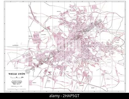 Lwow Karte, Karte von Lwow, Lwów Karte, Lviv Karte, Karte von Lviv, Lemberg Karte, Lemberg Plan, Lemberg Stadtplan, Lemberg Poster, Ukraine Karte, Karte von Ukraine, Ukraine Drucken Stockfoto