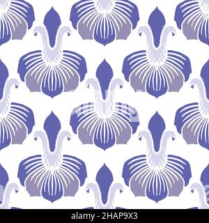 Stilisierte Lilie floralen Vektor nahtlose Hintergrund. Periwinkle lila violett vintage Silhouette Blumen geometrischen Hintergrund. Botanische Wiederholung. Historisch Stock Vektor