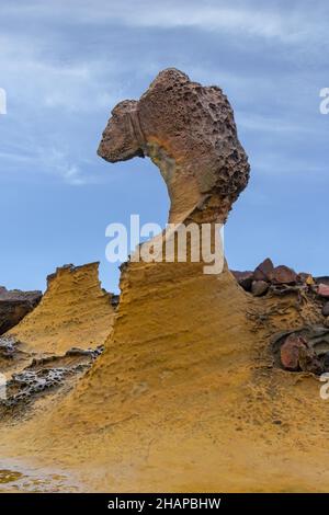 Die erodierte Felsform wurde als Queen's Head, Yehliu Geopark in New Taipei City, Taiwan, benannt Stockfoto