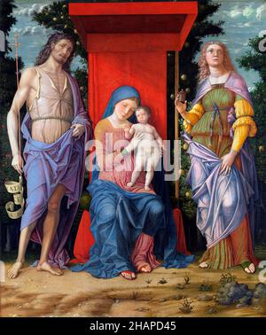 Die Jungfrau und das Kind mit der Magdalena und dem heiligen Johannes dem Täufer von Andrea Mantegna (1431-1506), Ei tempera auf Leinwand, c. 1490-1505 Stockfoto