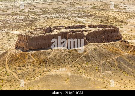 Ayaz Kala 2, Teil der Festung Ayaz Qala in der Kyzylkum Wüste, Usbekistan Stockfoto