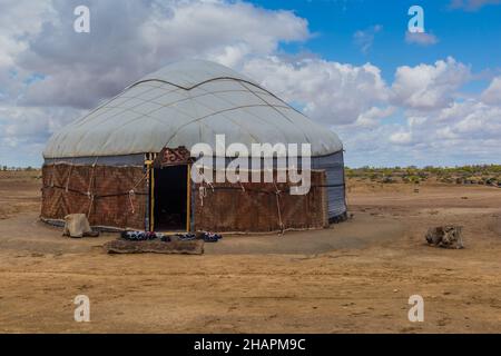 Jurte in der Kyzylkum-Wüste, Usbekistan Stockfoto