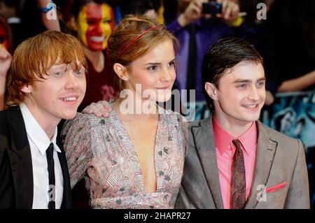 Daniel Radcliffe, Emma Watson, Rupert Grint, Weltpremiere von „Harry Potter und der Halbblutprinz“, Empire und Odeon Cinemas, Leicester Square, London. VEREINIGTES KÖNIGREICH Stockfoto