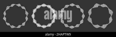 Satz von vier abstrakte runden Ornamente, ethnischen ornament Muster, gestreifte Frames. Dekorative Muster auf schwarzen Hintergrund isoliert. Designelemente. Stock Vektor