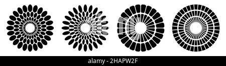 Set aus vier abstrakten kreisförmigen symmetrischen Ornamenten. Geometrische Formen isoliert auf weißem Hintergrund. Tattoo-Design. Dekorative Muster. Vektor. Stock Vektor