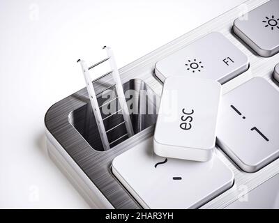 ESC-Taste und Leiter aus der Tastatur kommen, entfliehen Business-Konzept. 3D Rendering-Illustration Stockfoto