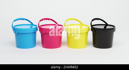 CMYets mit einer Farbe. 3D Darstellung isoliert Stockfoto