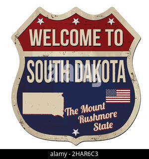 Willkommen bei South Dakota Vintage Rusty Metal Schild auf weißem Hintergrund, Vektorgrafiken Stock Vektor