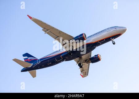 Aeroflot Airbus A320 (Registration VP-BET). Start oder Landung des Flugzeugs am internationalen Flughafen Sheremetyevo. Lufttransport. Tourismus- und Reisekonzept Stockfoto