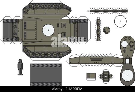 Das Papiermodell eines alten khaki-grünen Panzers Stock Vektor