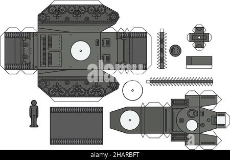 Das Papiermodell eines alten khaki-grünen Panzers Stock Vektor