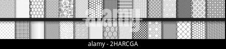 Satz von nahtlosen geometrischen Vektormustern für Ihre Designs und Hintergründe. Geometrisches abstraktes Ornament. Moderne Ornamente mit schwarzen und weißen Elementen Stock Vektor